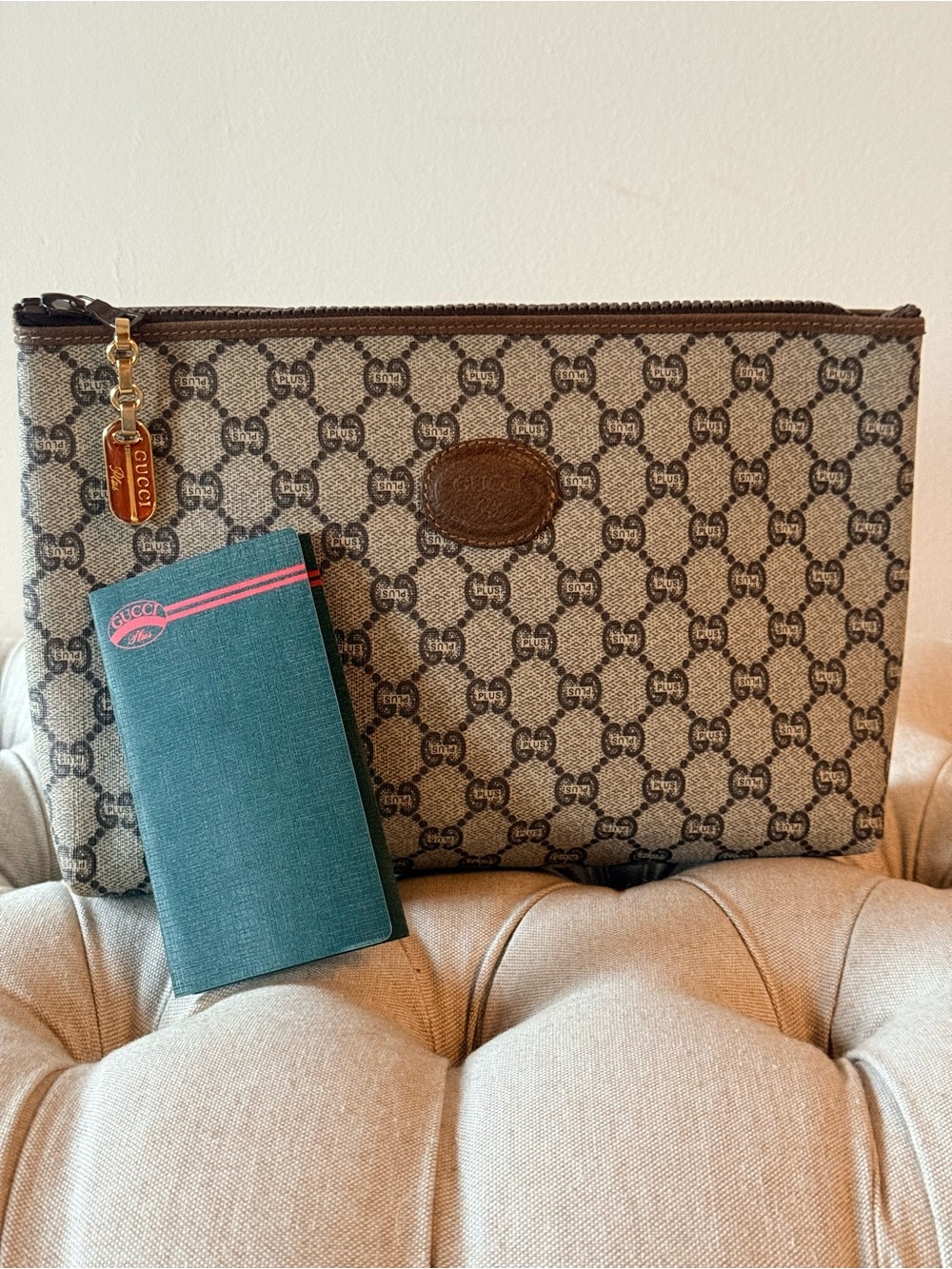 Vintage Gucci Plus GG Supreme Canvas  Zippered Clutch with Paperwork